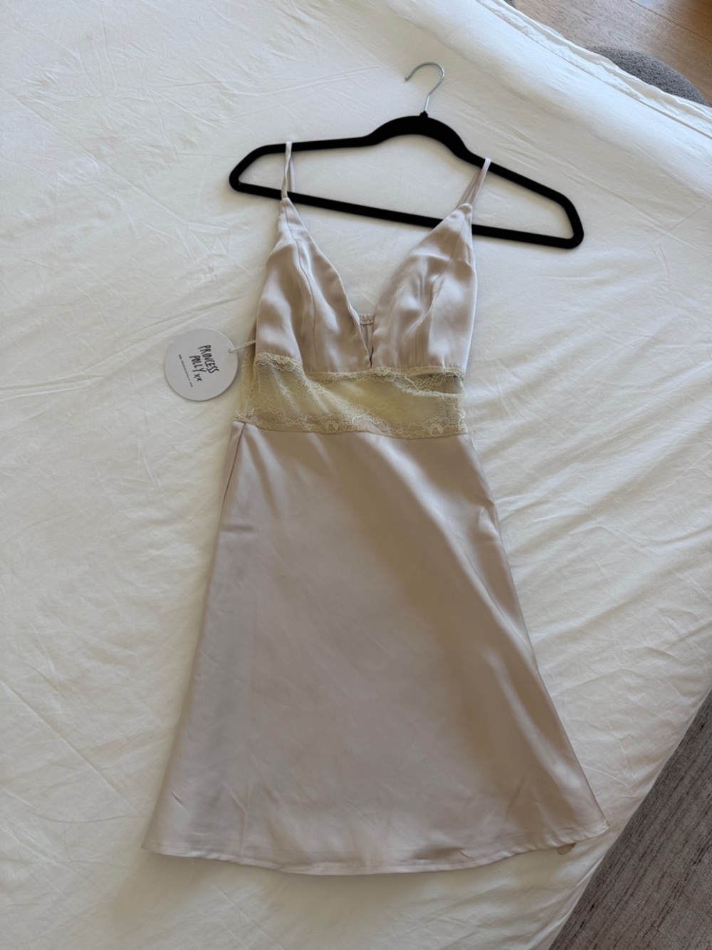 Princess Polly Champagne Satin Slip Dress with Lace Waist